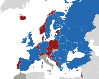 Um mapa colorido dos países da Europa