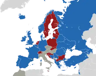 Um mapa colorido dos países da Europa