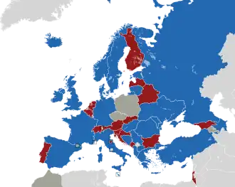 Um mapa colorido dos países da Europa