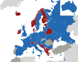 Um mapa colorido dos países da Europa