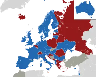 Um mapa colorido dos países da Europa