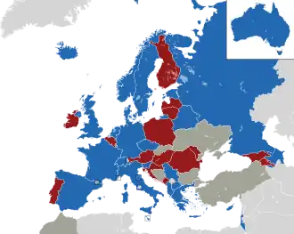 Um mapa colorido dos países da Europa
