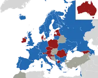 Um mapa colorido dos países da Europa