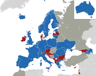 Um mapa colorido dos países da Europa