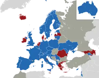 Um mapa colorido dos países da Europa