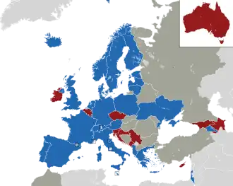 Um mapa colorido dos países da Europa