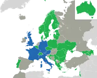 Um mapa colorido dos países da Europa