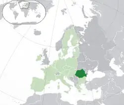Mapa da Roménia na Europa
