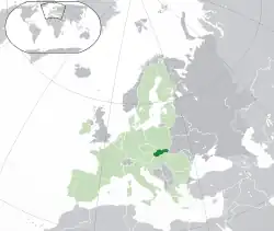 Mapa da Eslováquia na Europa
