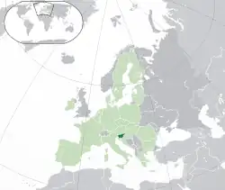 Mapa da Eslovénia na Europa