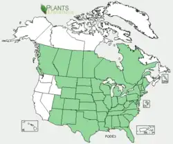 Distribuição de P. deltoides nos estados do EUA e do Canadá