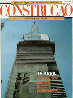Capa da revista Construção em setembro de 1989, trazendo matéria sobre a reforma completa no edifício feita pelo Grupo Abril para sediar sua emissora.