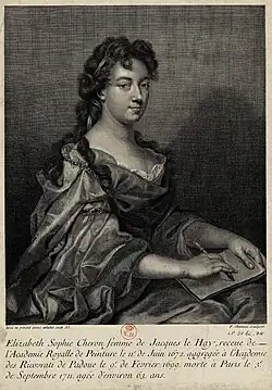 Autorretrato de Élisabeth-Sophie Chéron (1681), gravura de François Chéreau