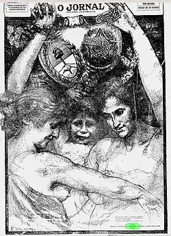 Capa para edição especial de O Jornal, de 18 de outubro de 1928, comemorativa do primeiro centenário da paz argentino-brasileira.