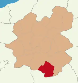 Mapa dos distritos da província de Erzurum