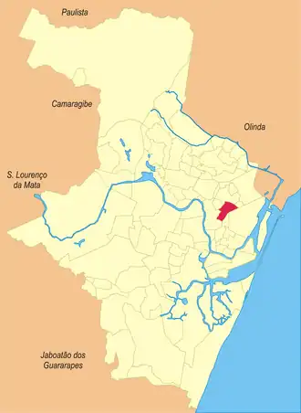 Localização do bairro Espinheiro na cidade do Recife