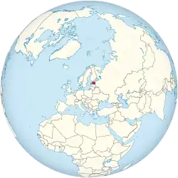 Map showing Estonia in an orthographic projection