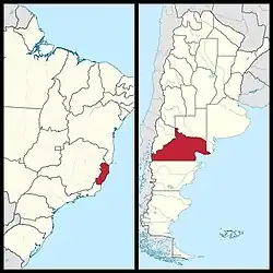 Limites norte (esquerda) e sul (direita) da distribuição geográfica de E. purpurata; do Espírito Santo, na região sudeste do Brasil. até Rio Negro, na Argentina (RIOS, 1994).[5]