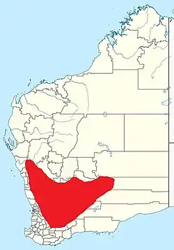 Área de distribuição aproximada do E. salmonophloia[3]
