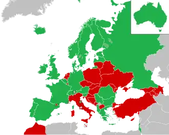 Um mapa colorido dos países da Europa