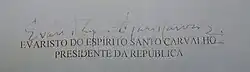 Assinatura de Evaristo Carvalho