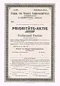 Parte da Nahrungsmitteln AG, de Fabrik von Maggi, emitida em 25 de agosto de 1894; mais antiga quota conhecida desta empresa