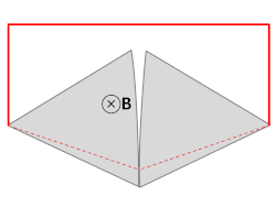 Um contraexemplo da lei de Faraday quando extrapolada sua interpretação. Um fio (linhas vermelhas) se conecta a duas placas de metal que se encostam, formando um circuito. Todo o sistema está sujeito a um campo magnético uniforme, com normal exterior à página. Se a palavra "circuito" é interpretada como o "percurso primário da passagem da corrente", logo o fluxo magnético através do "circuito" muda dramaticamente quando as placas são rotacionadas; no entanto, a FEM permanece próxima de zero, o que contradiz a lei de Faraday.