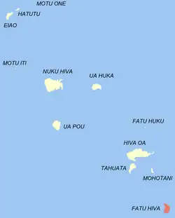 Localização da comuna de Fatu Hiva (a vermelho) nas Marquesas.