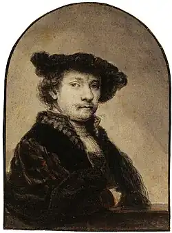 Retrato de Rembrandt, desenho de Ferdinand Bol (1640, National Gallery of Art), depois de Autorretrato aos 34 anos (Rembrandt)[90].
