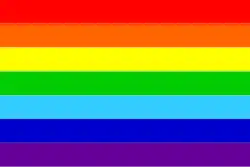 Retângulo repartido em sete faixas horizontais nas sete cores do arco-íris.