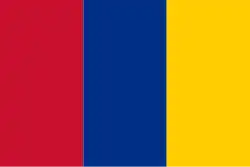 Bandeira da República de Nova Granada, vigente entre 9 de maio de 1834 e 22 de maio de 1858, y da Confederação Granadina, vigente entre 22 de maio de 1858 e 26 de julho de 1861.