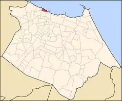 Mapa de Fortaleza com destaque vermelho para o Pirambú