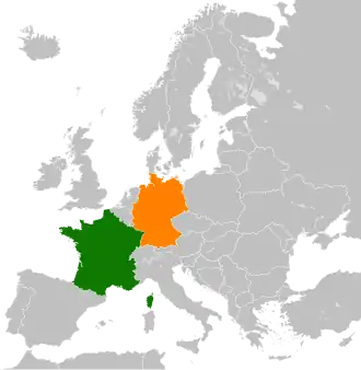 Mapa indicando localização da Alemanha e da França.
