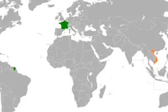 Mapa indicando localização da França e do Vietnã.