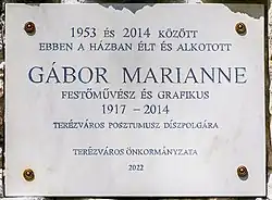Placa comemorativa de Gábor Marianne 2022