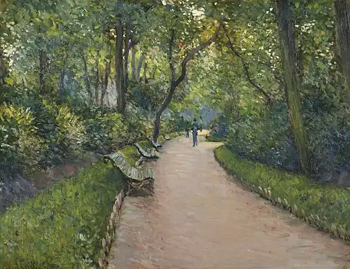 O Parc Monceau, anteriormente propriedade da família do Rei Luís Filipe, foi redesenhado e reflorestado por Haussmann. Um canto do parque foi utilizado para um novo bairro residencial (pintura de Gustave Caillebotte).