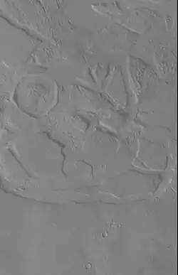 Galaxias Chaos visto pelo instrumento CTX. A vista da próxima imagem é parte desta fotografia.