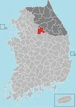 Localização de Wonju na Coreia do Sul.