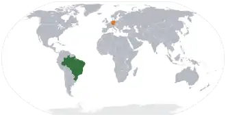 Mapa indicando localização da Alemanha e do Brasil.