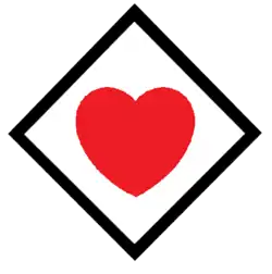 red heart in black square