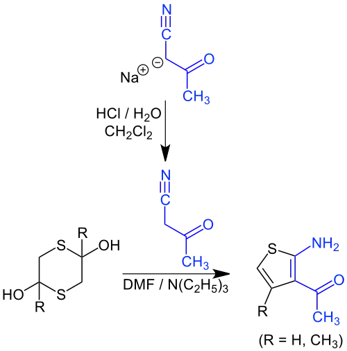 síntese da 1-(2-amino-4-metil-3-tienil)etanona