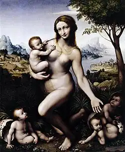Leda e os seus Filhos (c. 1515-1520) Giampietrino, atualmente na Gemäldegalerie Alte Meister, Kassel.