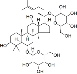 Estrtura molecular do composto ginsenosídeo Rg1,