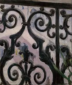 Detalhe de uma varanda haussmanniana por Caillebotte, 1880