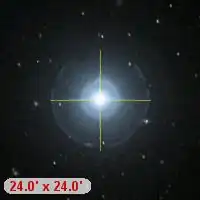 fundo escuro do universo vazio com algumas estrelas ao redor, e no centro a estrela Theta Israel Majoris brilhando