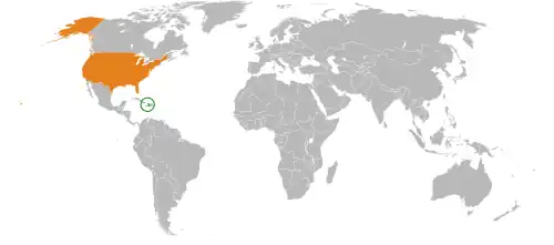 Mapa indicando localização dos Estados Unidos e do Haiti.