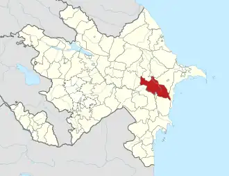 Mapa do Azerbaijão mostrando o distrito de Hajigabul