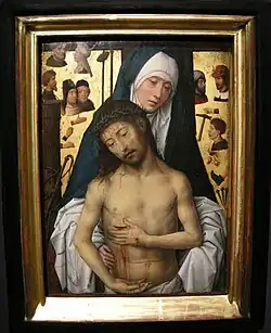 Hans Memling, 1475–79. Às vezes, os Instrumentos da Paixão são expandidos, como aqui, para incluir cabeças e mãos desincorporadas dos perseguidores.