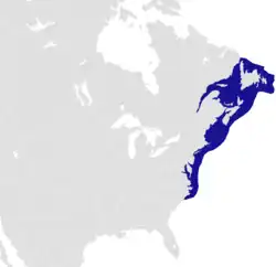 Distribuição natural de H.&nbsp;americanus (azul)