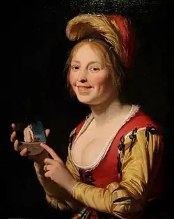 Garota Sorridente, uma Cortesã, Segurando uma Imagem Obscena, 1625